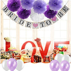 WonderfulShop Purple Bridal Shower Decorations Set – Bride To Be Banner, Tissue Paper Flowers, Balloons