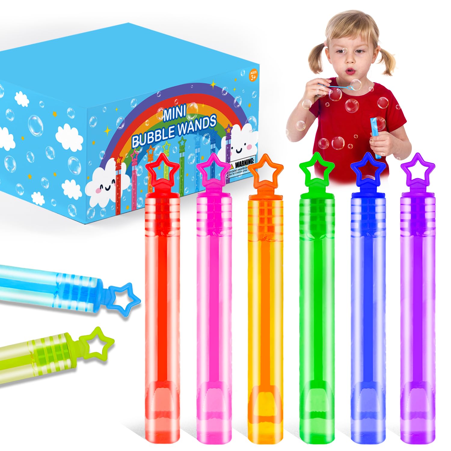 Wondrus 300-Pack Mini Bubble Wands with Rainbow Star Handles – Bulk Party Favors, Goody Bags & Classroom Prizes