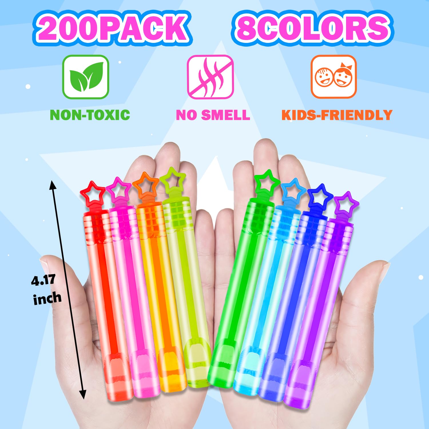 Wondrus 300-Pack Mini Bubble Wands with Rainbow Star Handles – Bulk Party Favors, Goody Bags & Classroom Prizes
