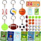 Wonfirang 24-Pack Kids Party Favors: Sports Keychains & Valentines Cards for Classrooms