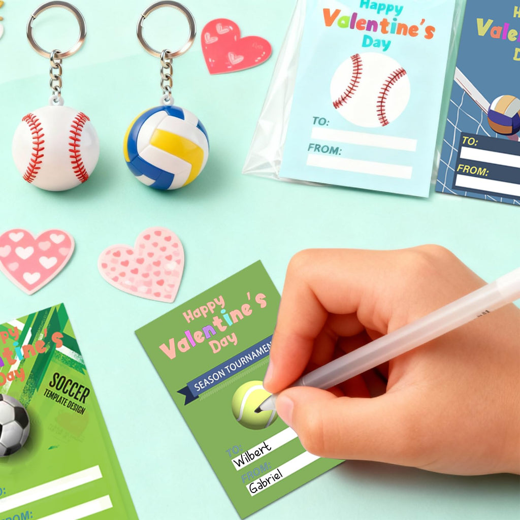 Wonfirang 24-Pack Kids Party Favors: Sports Keychains & Valentines Cards for Classrooms