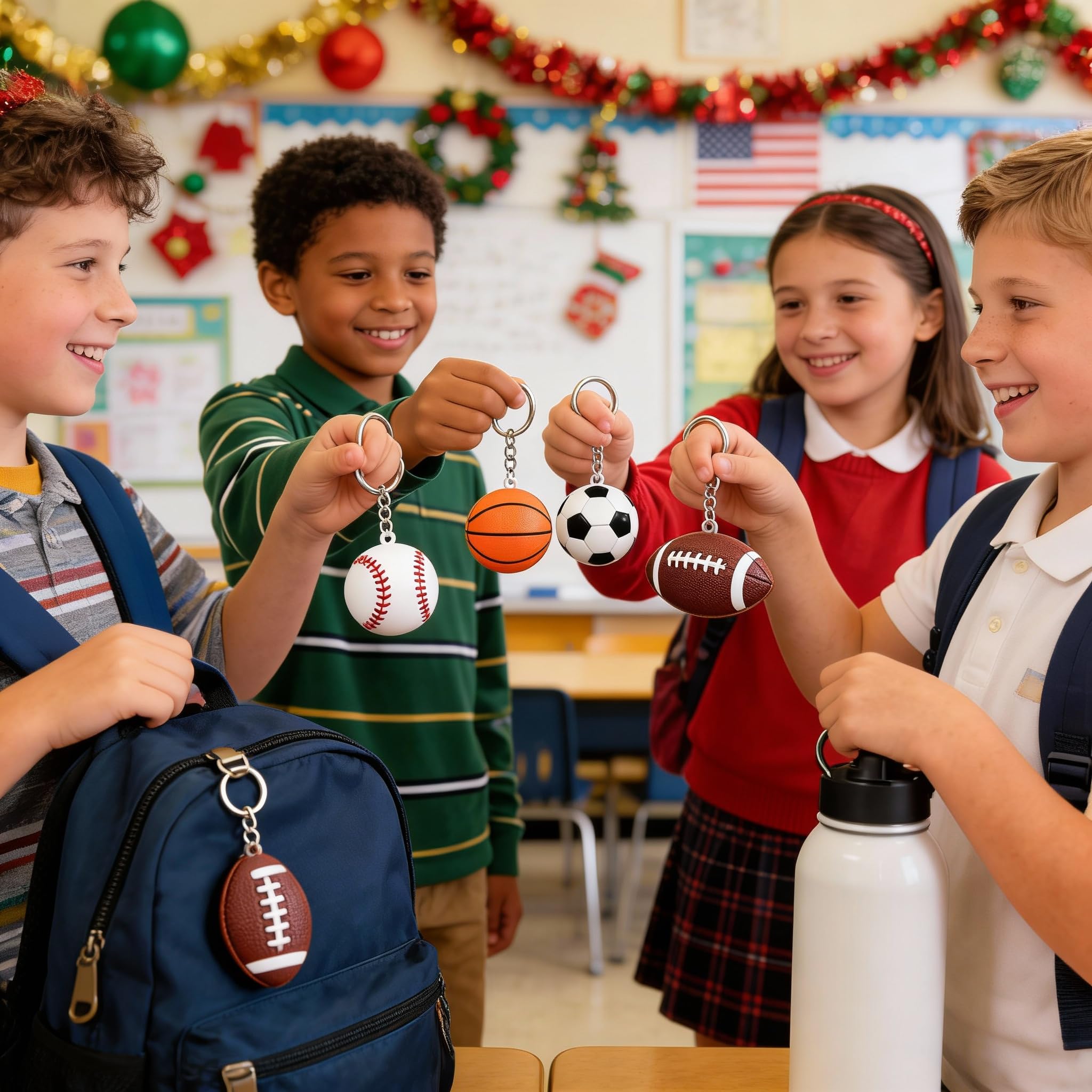 Wonfirang 24-Pack Kids Party Favors: Sports Keychains & Valentines Cards for Classrooms