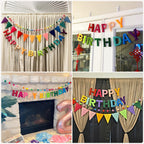 Woonnuk 4PCS Pre-Strung Happy Birthday Banner Set - Felt Garland & Rainbow Party Decor