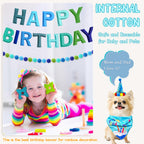 Woonnuk 4PCS Pre-Strung Happy Birthday Banner Set - Blue Felt Party Decorations for Indoor Outdoor Use