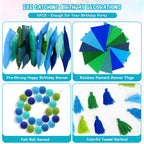 Woonnuk 4PCS Pre-Strung Happy Birthday Banner Set - Blue Felt Party Decorations for Indoor Outdoor Use