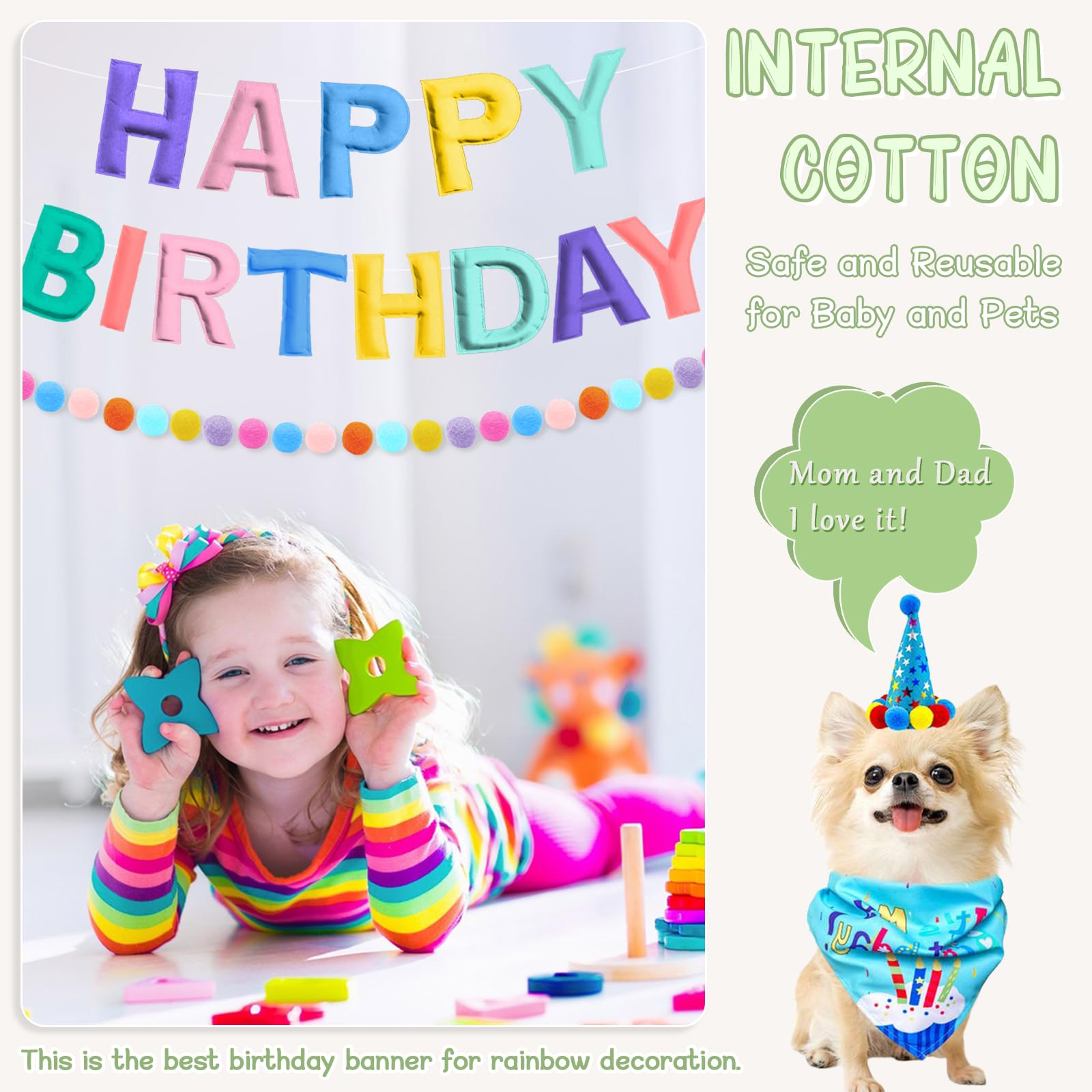 Woonnuk 4-Piece Pre-Strung Happy Birthday Banner Set - Pastel Felt Garlands & Tassels