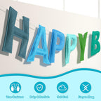 Woonnuk 4PCS Pre-Strung Happy Birthday Banner Set - Blue Felt Party Decorations for Indoor Outdoor Use