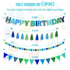 Woonnuk 4PCS Pre-Strung Happy Birthday Banner Set - Blue Felt Party Decorations for Indoor Outdoor Use
