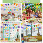 Woonnuk 4-Piece Pre-Strung Happy Birthday Banner Set - Pastel Felt Garlands & Tassels