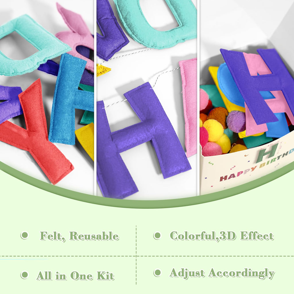 Woonnuk 4-Piece Pre-Strung Happy Birthday Banner Set - Pastel Felt Garlands & Tassels