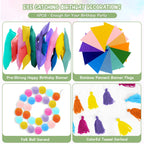 Woonnuk 4-Piece Pre-Strung Happy Birthday Banner Set - Pastel Felt Garlands & Tassels