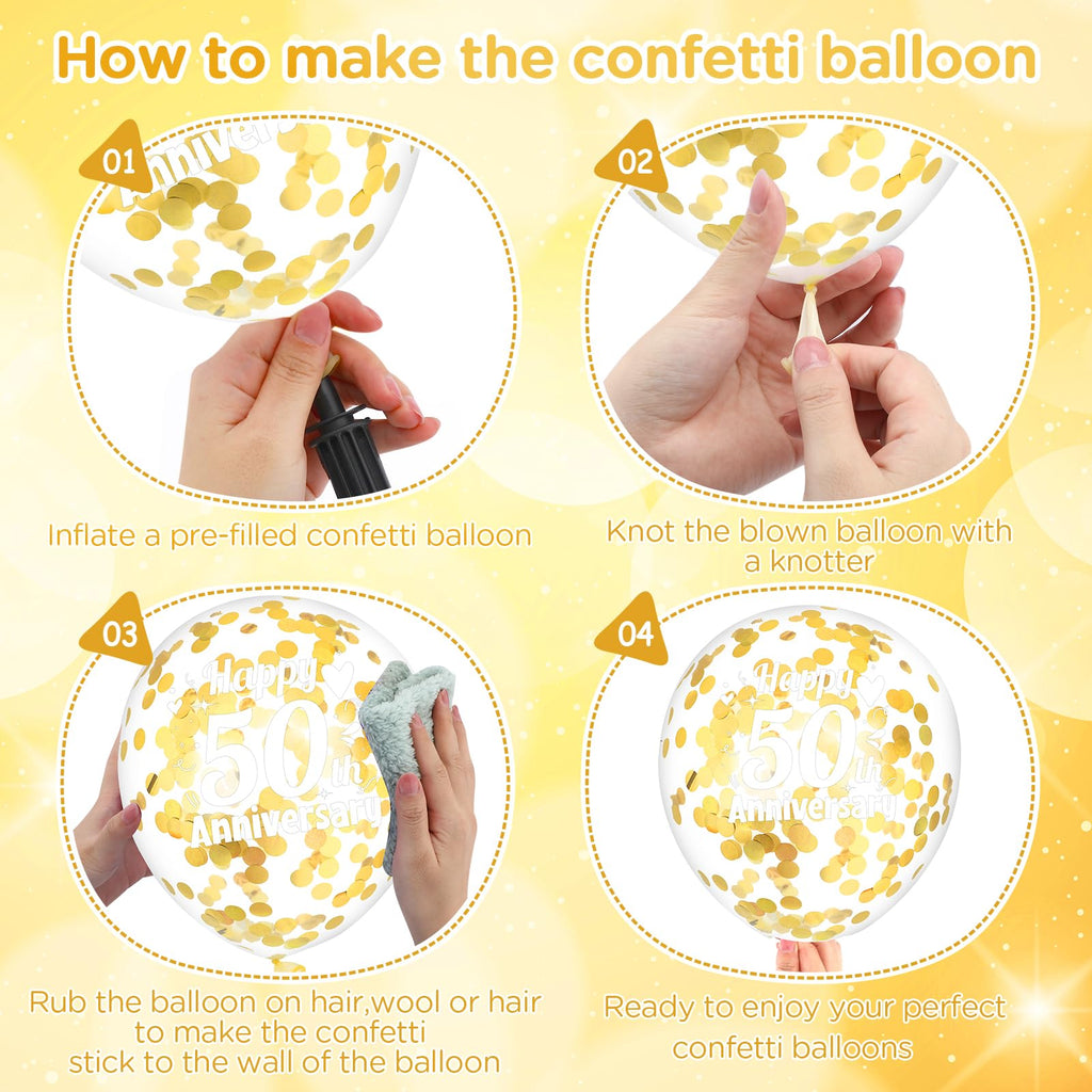 Woosytoo 50th Anniversary Balloons – White Gold 18Pcs Confetti Latex Decor