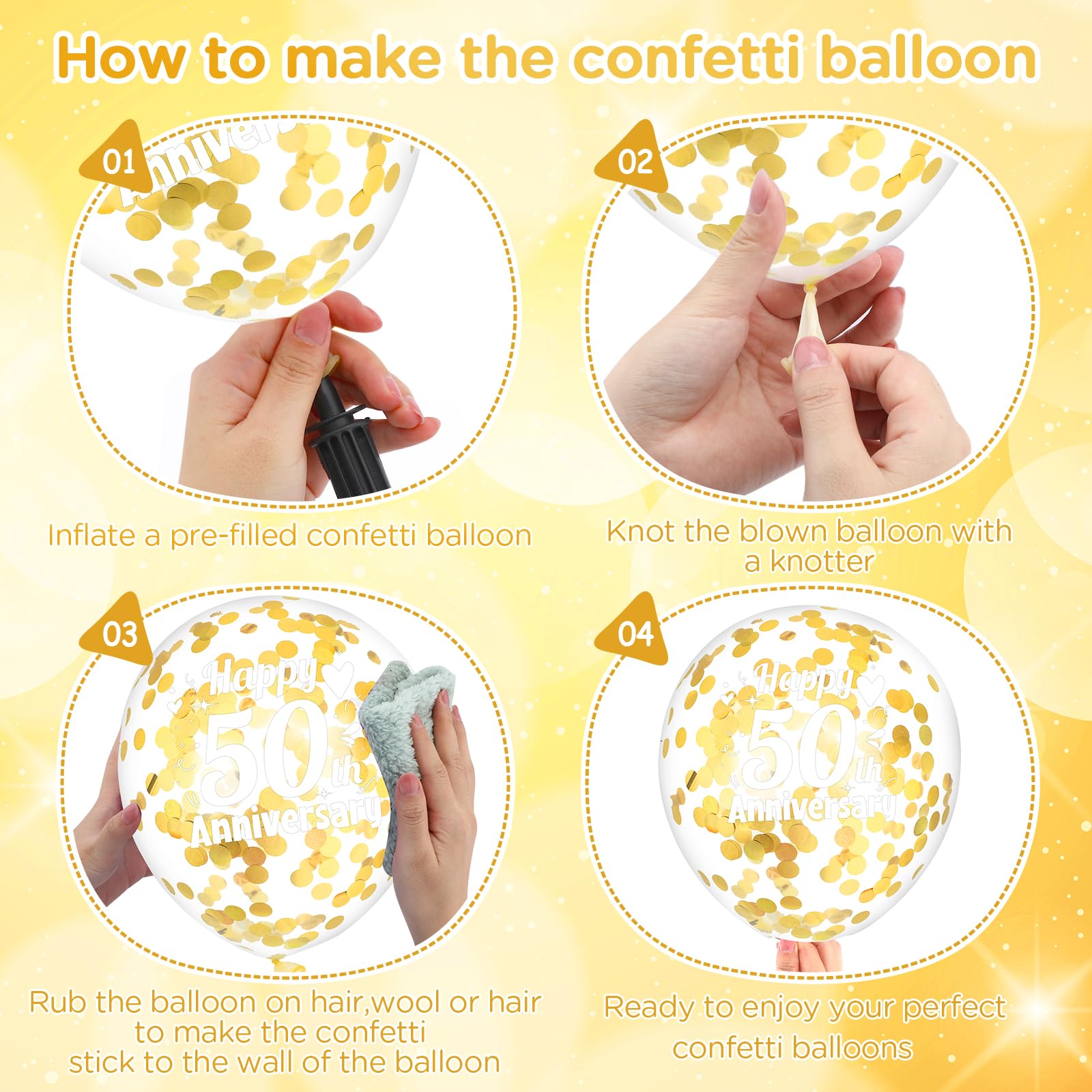 Woosytoo 50th Anniversary Balloons – White Gold 18Pcs Confetti Latex Decor