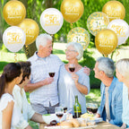 Woosytoo 50th Anniversary Balloons – White Gold 18Pcs Confetti Latex Decor