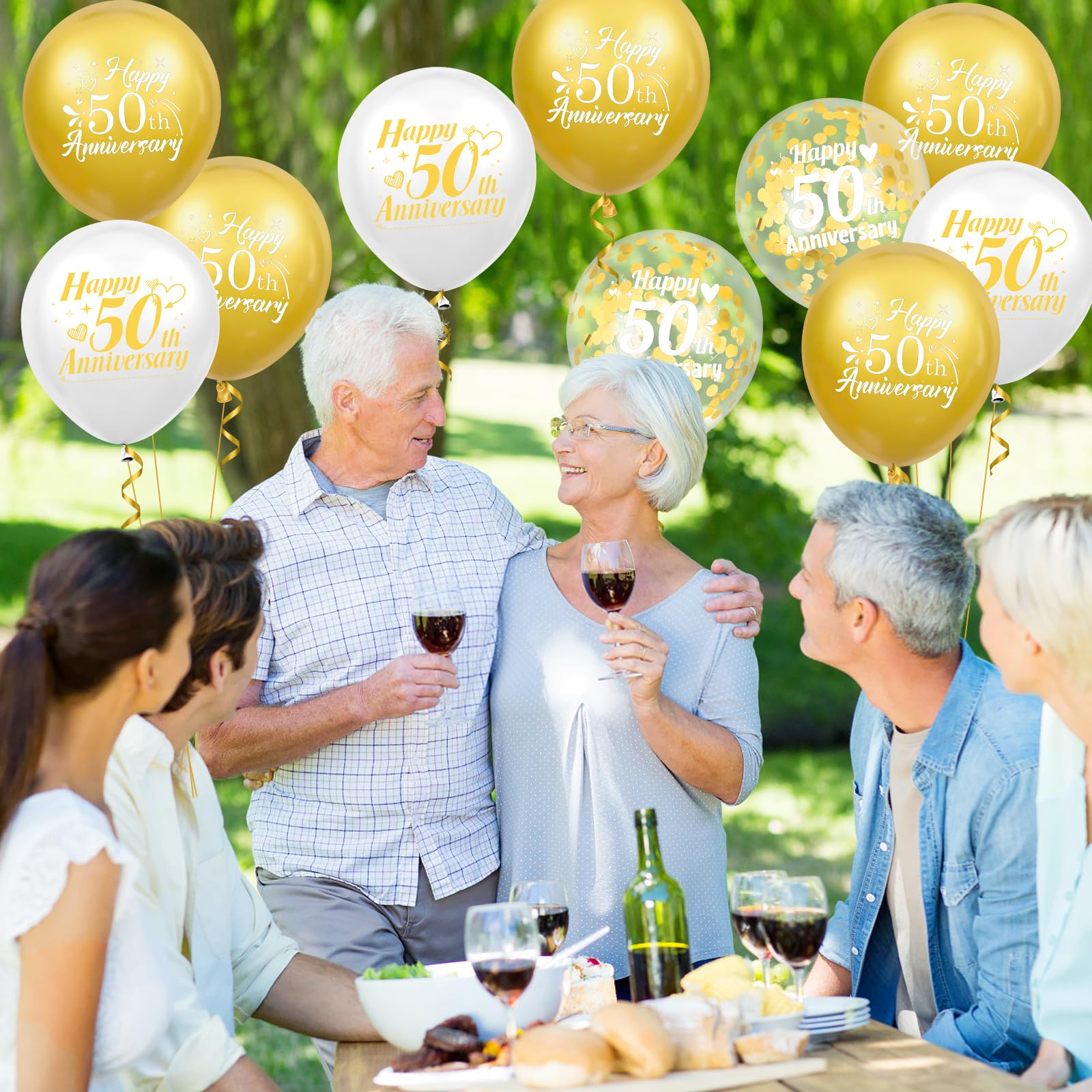 Woosytoo 50th Anniversary Balloons – White Gold 18Pcs Confetti Latex Decor