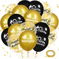 Woosytoo Happy Anniversary Balloons Kit – 18Pcs Black & Gold 12-Inch Metallic Decor