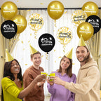 Woosytoo Happy Anniversary Balloons Kit – 18Pcs Black & Gold 12-Inch Metallic Decor