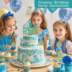 Wootkey Lake Blue Princess Cake Toppers – Glitter Castle Picks for Birthday Parties