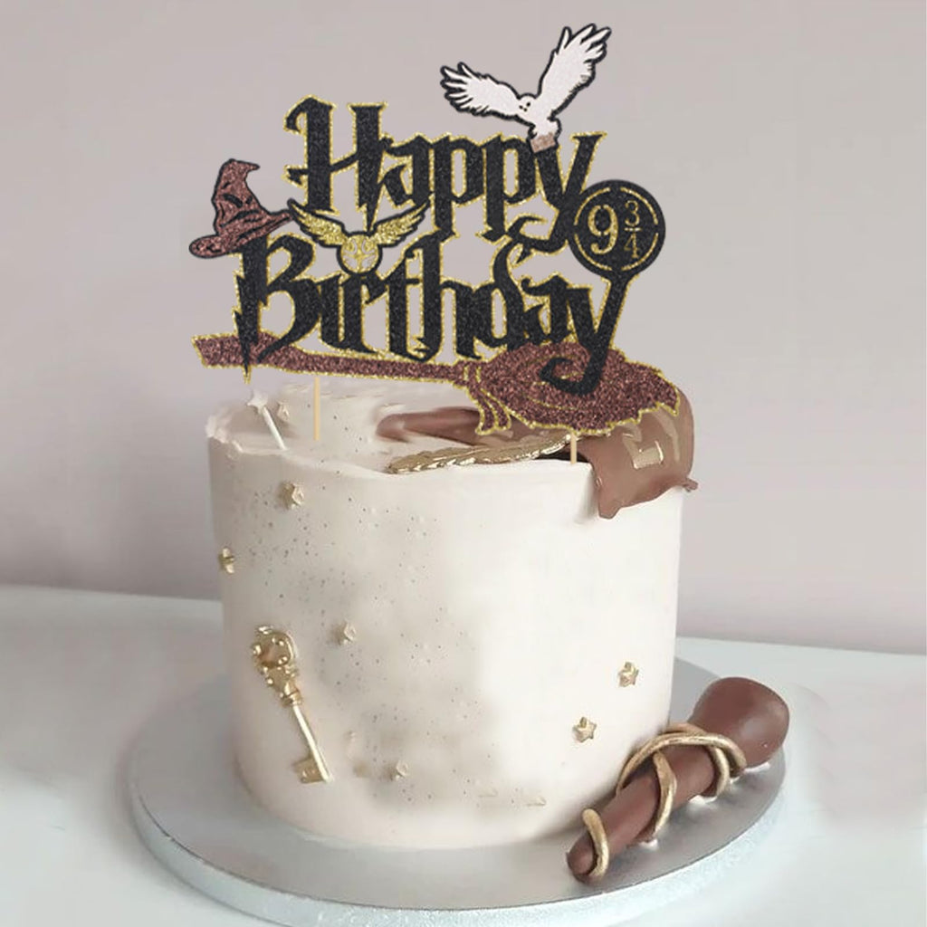 Wootkey Wizard Cake Topper – Glittery Wizard Party Decoration (6.1in W x 5.12in H)