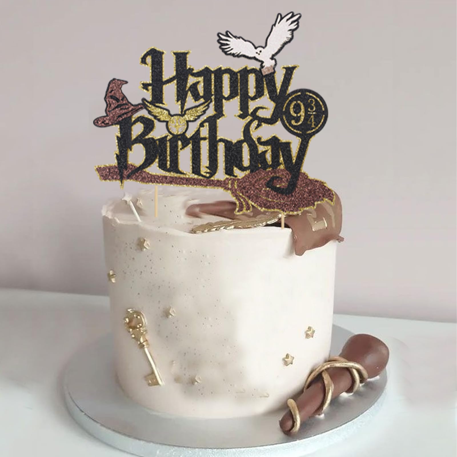 Wootkey Wizard Cake Topper – Glittery Wizard Party Decoration (6.1in W x 5.12in H)