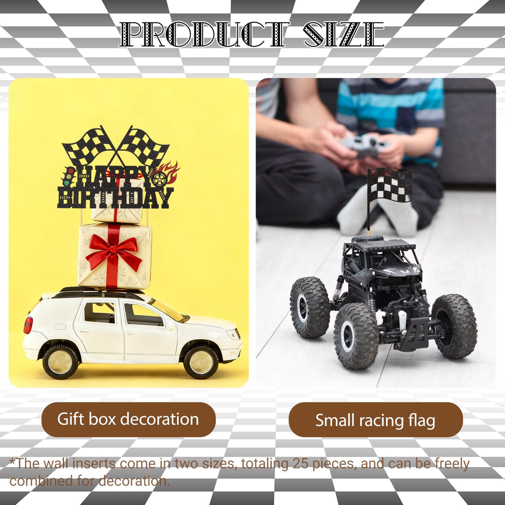 Wootkey Glitter Race Car Cake Toppers – 25Pcs Cupcake Picks for Birthday Parties