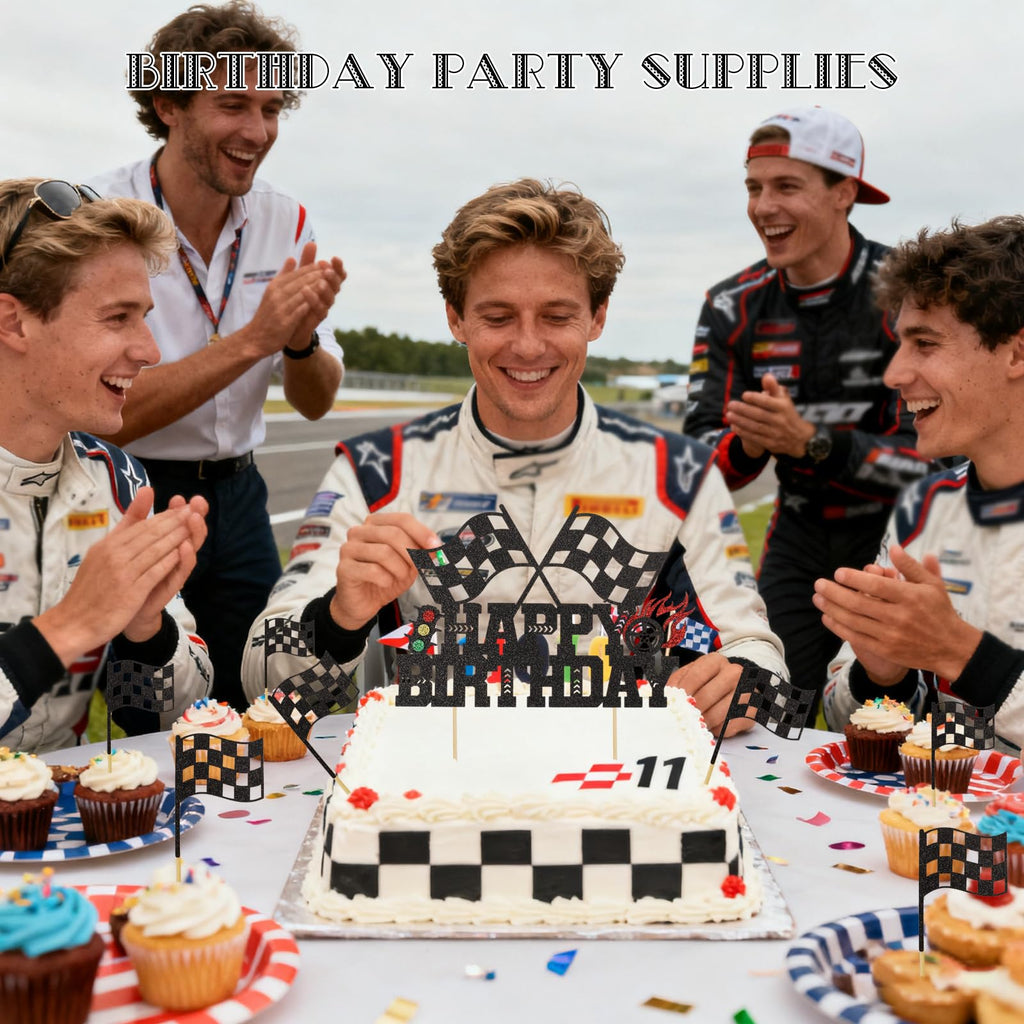 Wootkey Glitter Race Car Cake Toppers – 25Pcs Cupcake Picks for Birthday Parties