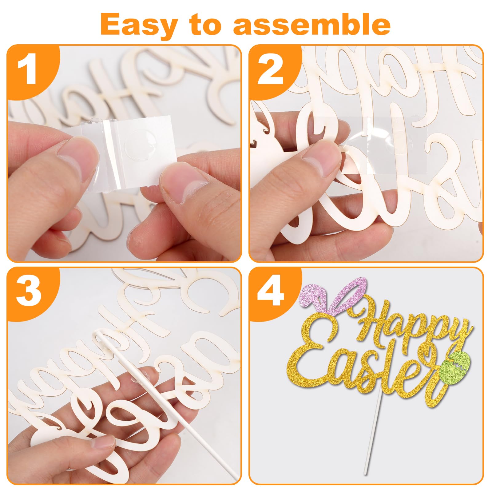 Wootkey 25-Piece Happy Easter Cake Topper Glitter Set – Easter Cupcake Toppers for Spring Parties