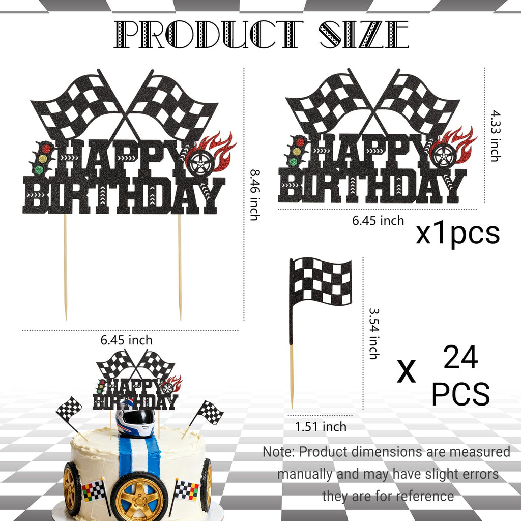 Wootkey Glitter Race Car Cake Toppers – 25Pcs Cupcake Picks for Birthday Parties