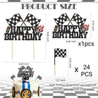 Wootkey Glitter Race Car Cake Toppers – 25Pcs Cupcake Picks for Birthday Parties
