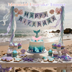 Wootkey 16Pcs Mermaid Cake Topper Set – Tails, Seaweed & Shells for Ocean Theme Cakes