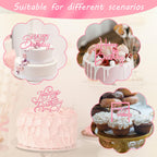 Wootkey 10 Pcs Pink Mirror Acrylic Happy Birthday Cake Toppers - Double-Sided Party Decorations
