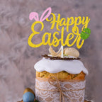 Wootkey 25-Piece Happy Easter Cake Topper Glitter Set – Easter Cupcake Toppers for Spring Parties