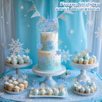 Wootkey 26Pcs Ice Castle Cake Toppers – Silver Blue Snowflake Decor for Winter Wonderland & Birthday Parties
