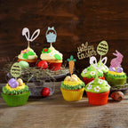 Wootkey 25-Piece Happy Easter Cake Topper Glitter Set – Easter Cupcake Toppers for Spring Parties