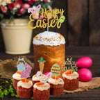 Wootkey 25-Piece Happy Easter Cake Topper Glitter Set – Easter Cupcake Toppers for Spring Parties
