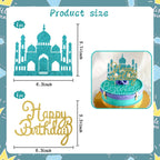 Wootkey Lake Blue Princess Cake Toppers – Glitter Castle Picks for Birthday Parties