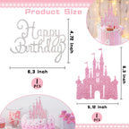 Wootkey 2Pcs Pink Princess Cake Toppers – Glitter Castle Birthday Party Decor