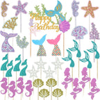 Wootkey Glitter Mermaid Cupcake Toppers – 36 Pcs Ocean Birthday Cake Decorations