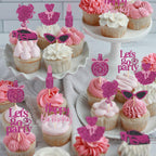 Wootkey Glitter Princess Cupcake Toppers – 24 Pcs Pink Party Decorations