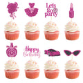 Wootkey Glitter Princess Cupcake Toppers – 24 Pcs Pink Party Decorations