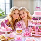 Wootkey Glitter Princess Cupcake Toppers – 24 Pcs Pink Party Decorations