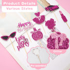 Wootkey Glitter Princess Cupcake Toppers – 24 Pcs Pink Party Decorations