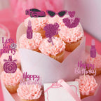 Wootkey Glitter Princess Cupcake Toppers – 24 Pcs Pink Party Decorations