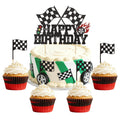 Wootkey Glitter Race Car Cake Toppers – 25Pcs Cupcake Picks for Birthday Parties