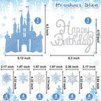 Wootkey 26Pcs Ice Castle Cake Toppers – Silver Blue Snowflake Decor for Winter Wonderland & Birthday Parties