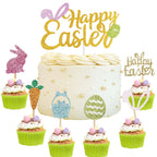 Wootkey 25-Piece Happy Easter Cake Topper Glitter Set – Easter Cupcake Toppers for Spring Parties