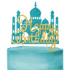 Wootkey Lake Blue Princess Cake Toppers – Glitter Castle Picks for Birthday Parties