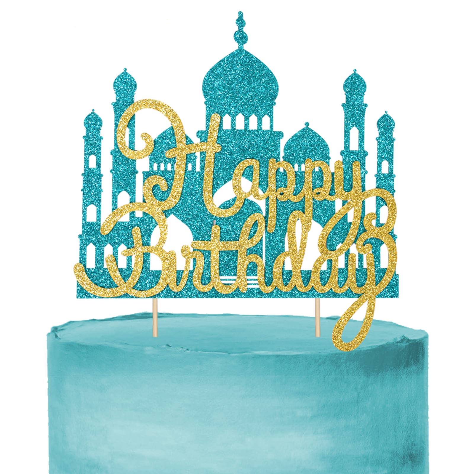 Wootkey Lake Blue Princess Cake Toppers – Glitter Castle Picks for Birthday Parties