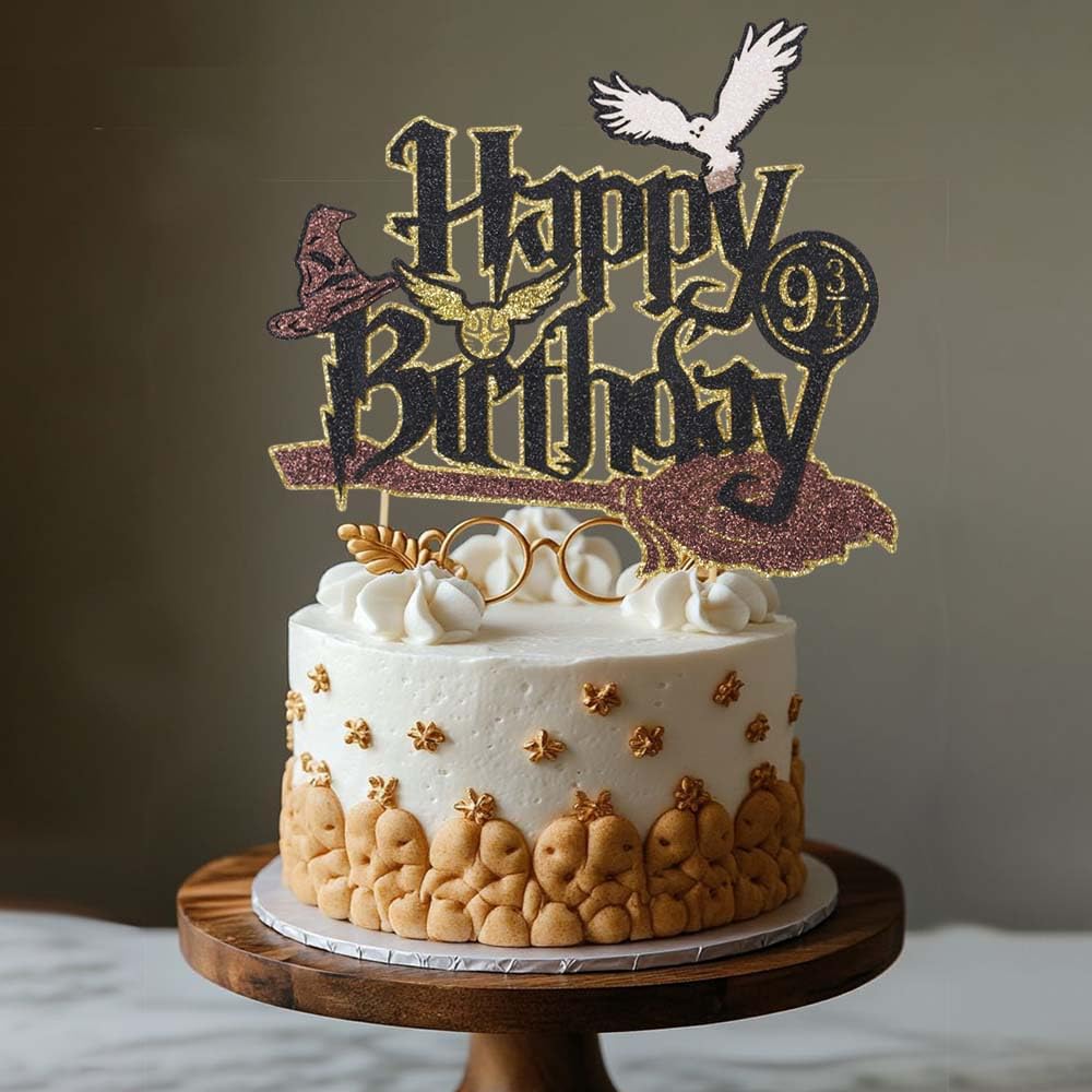 Wootkey Wizard Cake Topper – Glittery Wizard Party Decoration (6.1in W x 5.12in H)