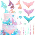 Wootkey 16Pcs Mermaid Cake Topper Set – Tails, Seaweed & Shells for Ocean Theme Cakes